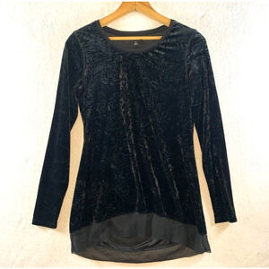 Womens Blouse Sz XS Black Crushed Velvet Chiffon‎ Trim Whimsigoth Fairy Grunge